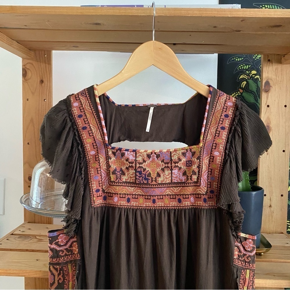 Free People Brown Embroidered Day Glow Mini Dress Small - Picture 7 of 16